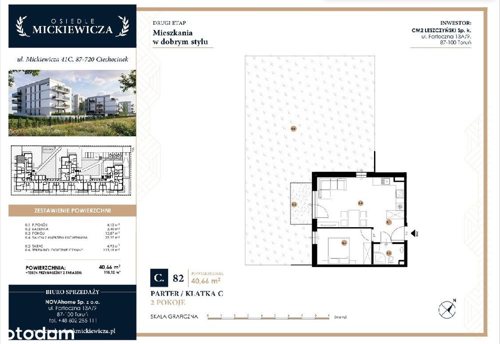 Mieszkanie 2-pokojowe 40,66m2 na parterze z przestronnym ogrodem