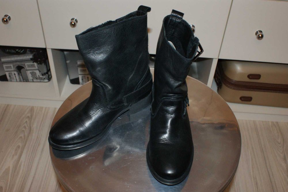 Kozaki biker czarne 36 botki boots Zara skóra naturalna półkozaki buty
