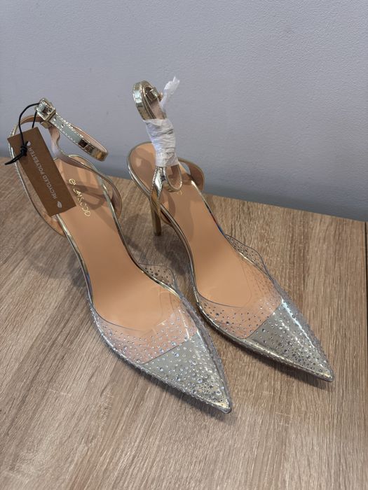 Zlote szpilki damskie transparentne cyrkonie rozmiar 42 nowe outlet