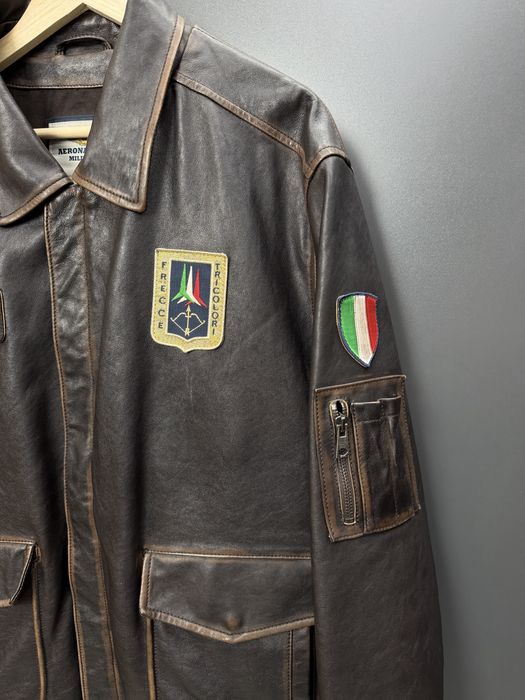 Aeronautica Militare Leather Flight Bomber Jacket Brown куртка бомбер шкіряна