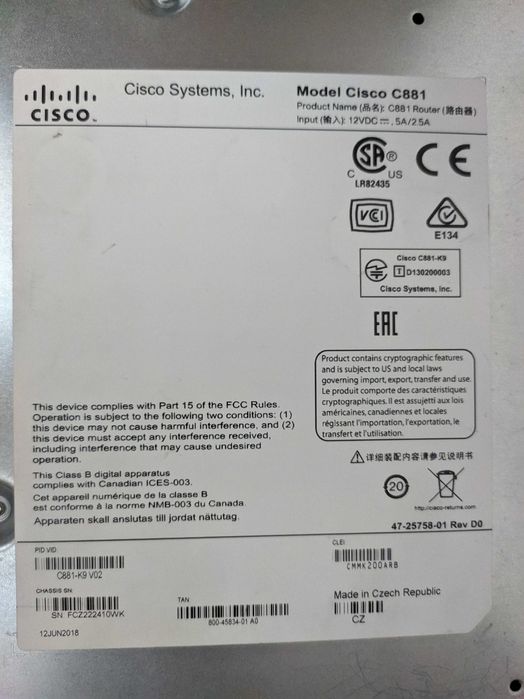 Cisco 881 Ethernet Security Router