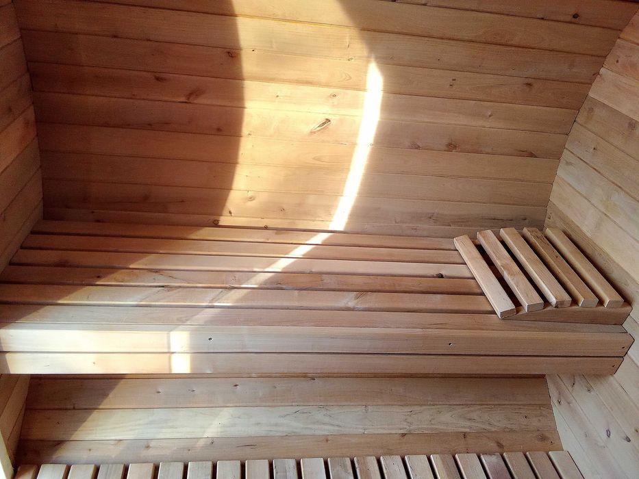 Sauna ogrodowa beczka, okrągła, z drewna olchowego, 240x215 cm