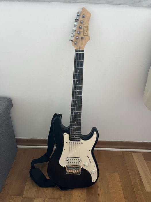 Guitarra elétrica e saco de transporte