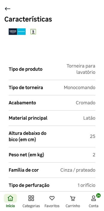 Torneira Lavatório Grohe Start Clova XL Cano Alto NOVO