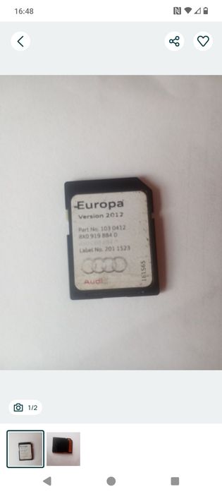 Karta mapa nawigacji Audi A1 8X w stanie dobrym polecam Audi A1 8X0919884D
