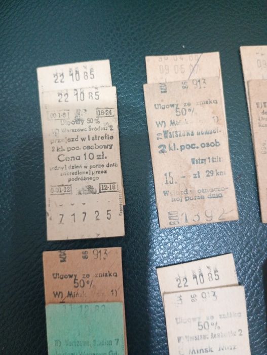 Bilety kartonikowe rok 1982;85;87