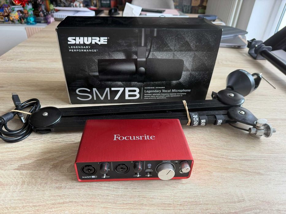 Kompletny PRO zestaw podcast/streaming – Shure SM7B, Scarlett 2i2, DM1 Dynamite, RØDE PSA1 - UBER jakość,wszystko oryginalne, wszystko co potrzebujesz