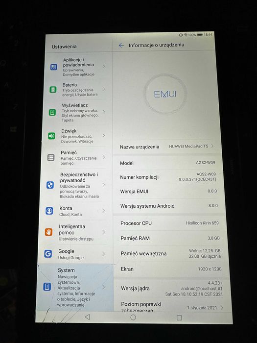 Tablet HUAWEI MediaPad T5 10,1" AGS2 - W09 uszkodzony wyświetlacz