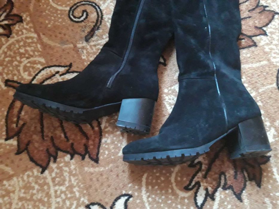 Чоботи ботфорти жіночі чорні замш натуральні демісезон 38 р.(24.5 см.)