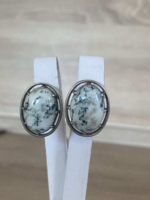 Серебряные серьги с агатом, натуральный камень .