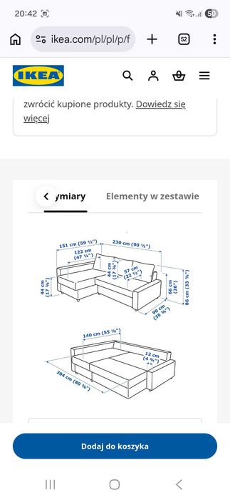 Kanapa narożna z funkcją spania Ikea
