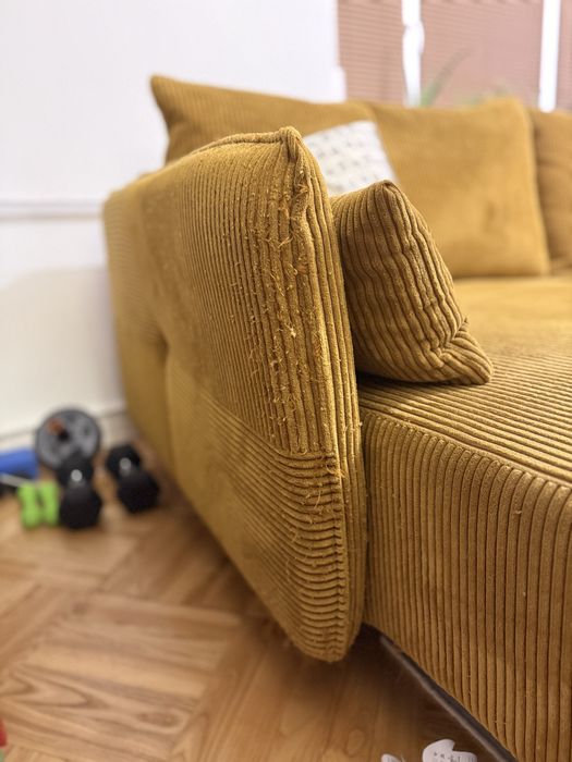 NESSO Narożnik sztruksowy rozkładany musztardowy, lewy.