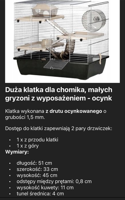 Klatka dla chomika, gryzoni, świnki, myszki, jak NOWA + dodatki