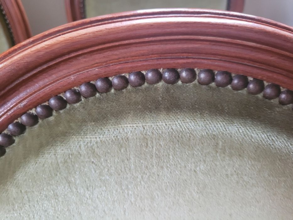 Komplet krzeseł medalion zielony welur, dąb