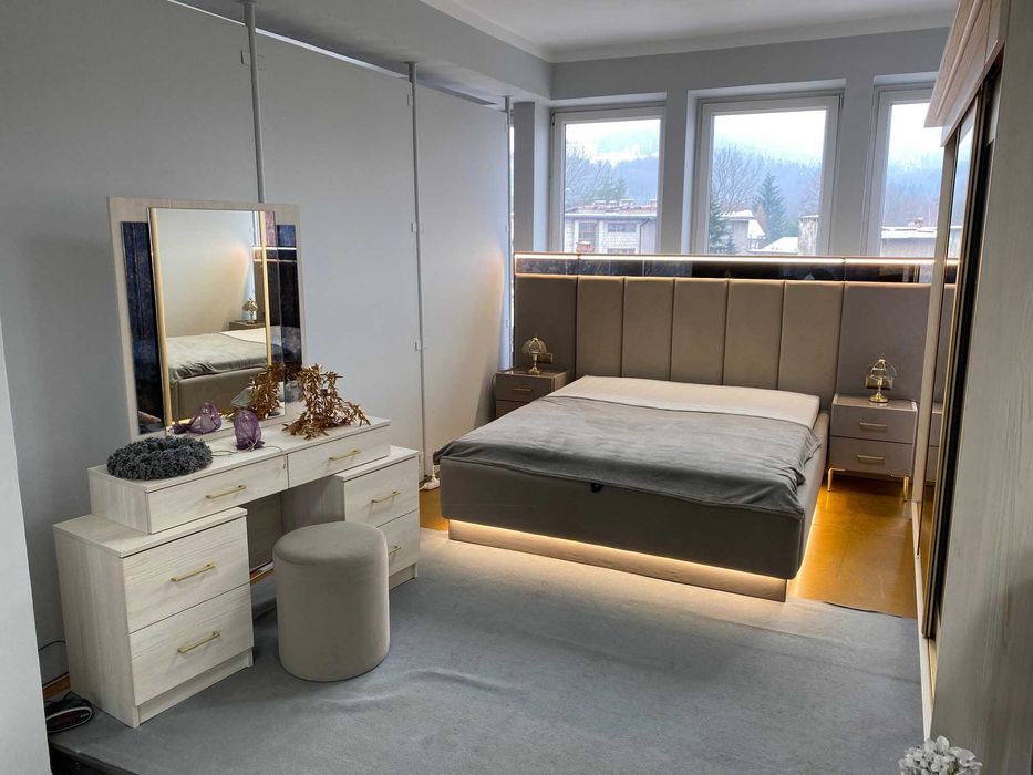 OKAZJA!! Komplet Sypialnia łóżko szafa toaletka beżowa tapicerowana