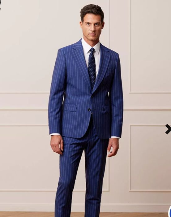 Garnitur 179cm-190cm bytom ślubny granatowy len wiskoza wełna