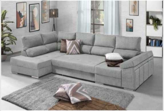Sofá Canto c/ Chaise Long e Cama Elvis Presley (200x350x150cm) - Direto do fabricante de Paços de Ferreira