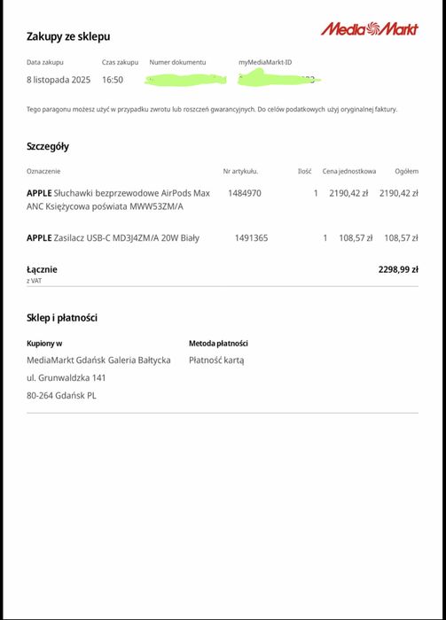 Apple AirPods Max USB-C Starlight – stan idealny, dowód zakupu