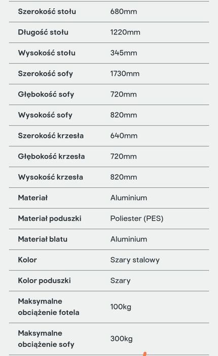 Zestaw aluminiowych mebli ogrodowych stolik, 2 krzesła i sofa