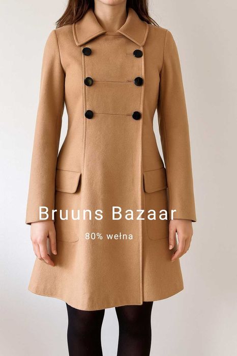 Dwurzędowy damski płaszcz Bruuns Bazaar klasyczny wełna dziewicza S M