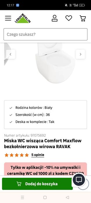 Maxflow ravak  toaleta bez kołnierza