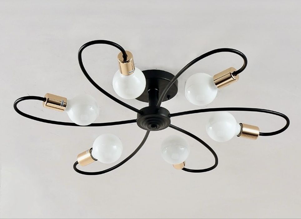 Lampa sufitowa Kwiat 6 puntkowa czarny metal zlote detale