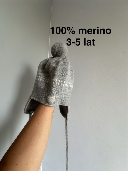Wełniana czapka merino na uszy wiązana Lillelam