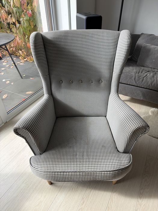Ikea fotel uszak pepitka