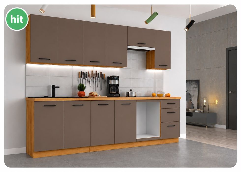 NOWE meble kuchenne 260cm dąb artisan + truflowy dostawa