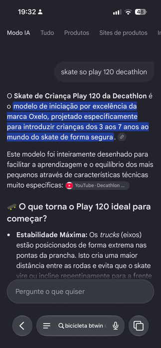 Skate para crianças dos 3 aos 7 anos.