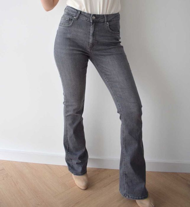 Only bootcut szwony szerokie nogawki 42 xl /34 spodnie wysoki stan szare tall