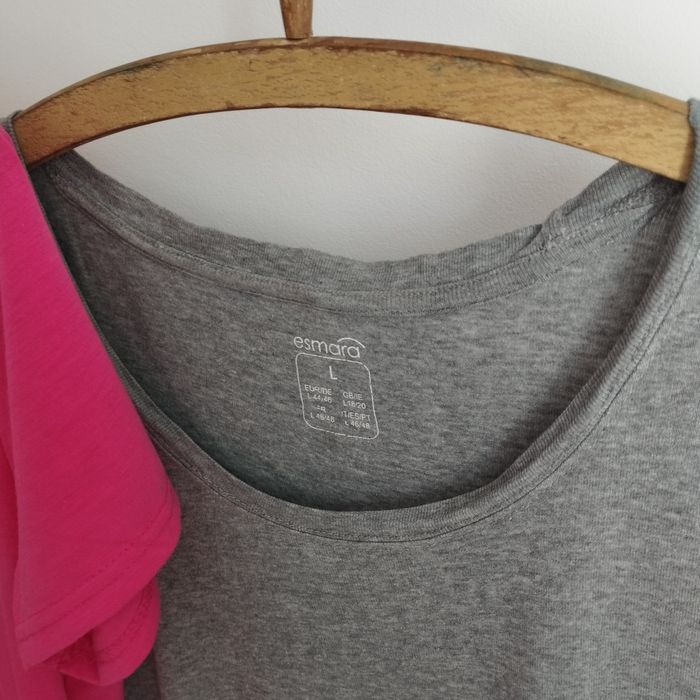 Zestaw dwóch bluzek basic – szara i różowa, rozmiar 44–46