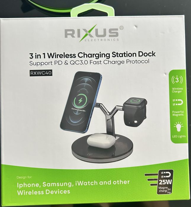 Carregador wireless Rixus 3 em 1