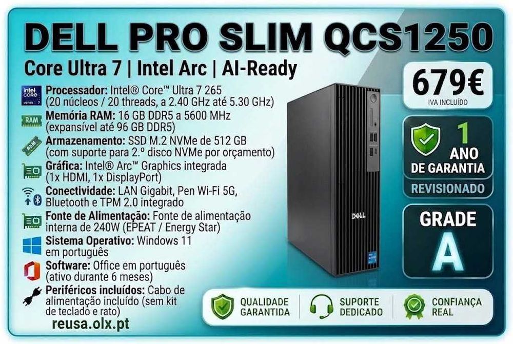 ‼Vendido‼ Desktop Dell Pro Slim QCS1250 | Ultra 7 265 | 16GB DDR5 | NVMe 512GB | WiFi | W11