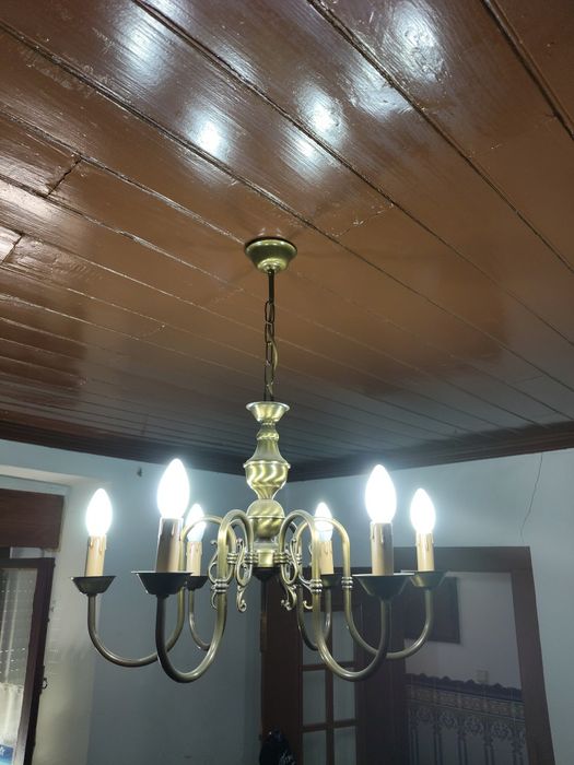 Candeeiro de Teto Clássico / Lustre de Latão Escovado (6 Braços)
