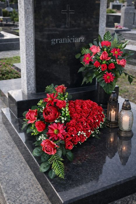 Kompozycja kwiatowa, nagrobna, na cmentarz, stroik, serce Dzień Mamy