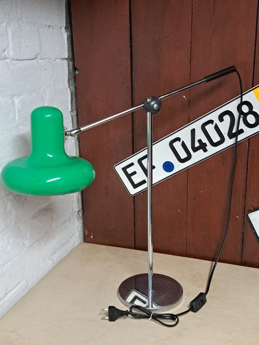 Lampa biurkowa vintage lata 70. Space Age zielona Chrom / PRL Design