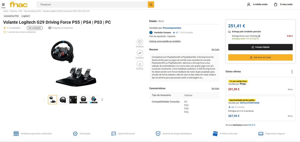 volante logitech G29 ( NOVO )