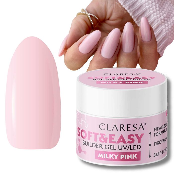 Claresa żel budujący do paznokci SOFT&EASY BUILDER Milky Pink 45g róż