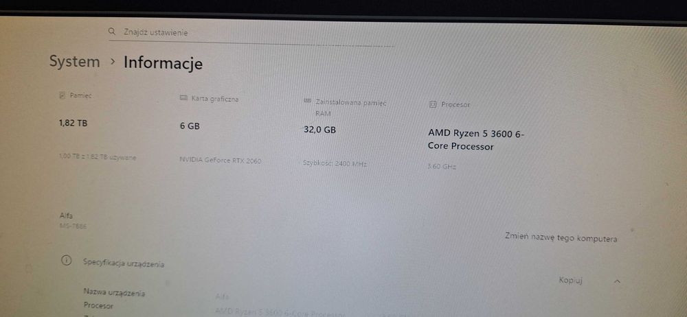 Komputer gamingowy R5 3600 rtx 2060 + monitor