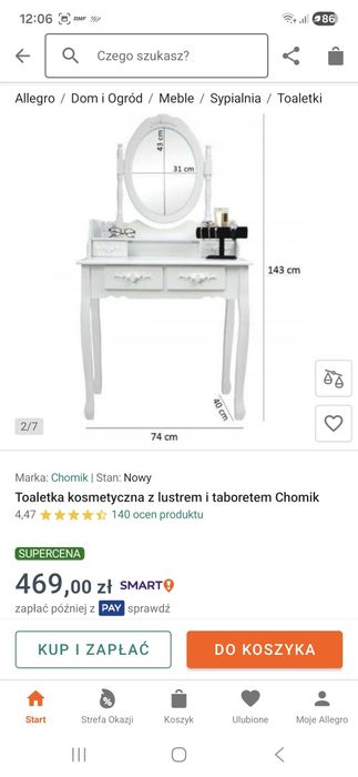 Toaletka biala z lustrem