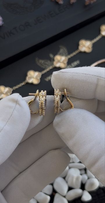 Сережки Ван Клиф желтое золото 585 пробы. Сережки Van Cleef