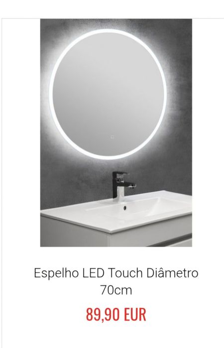 Espelho LED redondo com 70 cm, novo na embalagem.