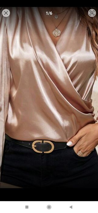 Satynowa beżowa bluzka L