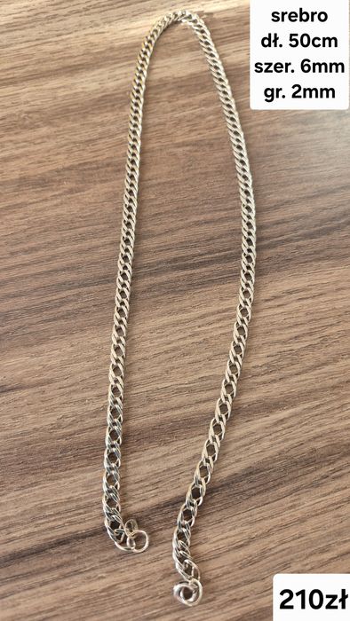 Srebrny gruby łańcuszek pancerka długość 50cm