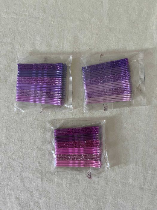 Ganchos de cabelo com brilhantes, tons de roxo – 3 pacotes