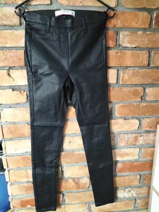Wyprzedaż!Spodnie damskie,czarne,woskowane,imitacja skóry,wysoki stan