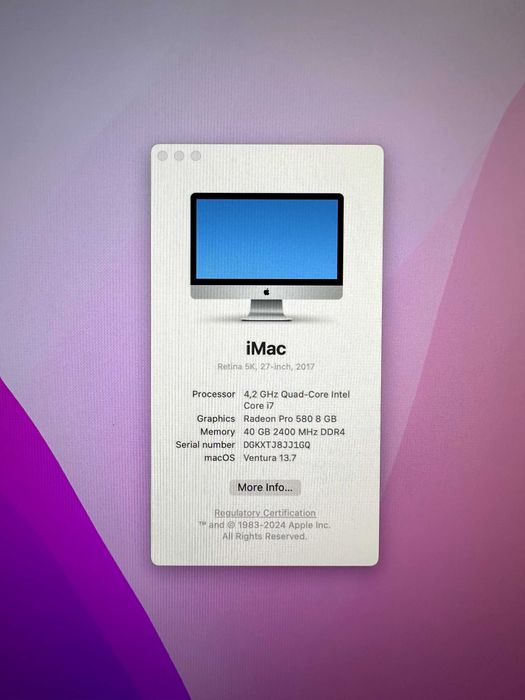 Apple iMac 5k 27 500SSD 40GB