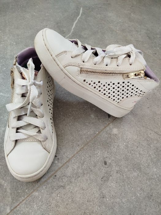 Modne białe sneakersy półbuty Skechers 29 (19cm)  złote elementy na zamek