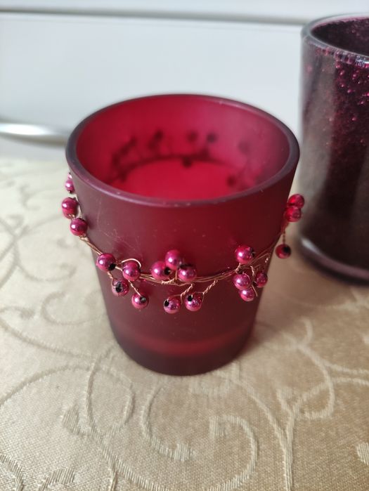 Набір підсвічників бордові новорічні декор